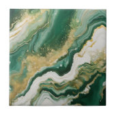Emerald Green & Gold Marble Agate Abstract Fliese (Vorderseite)