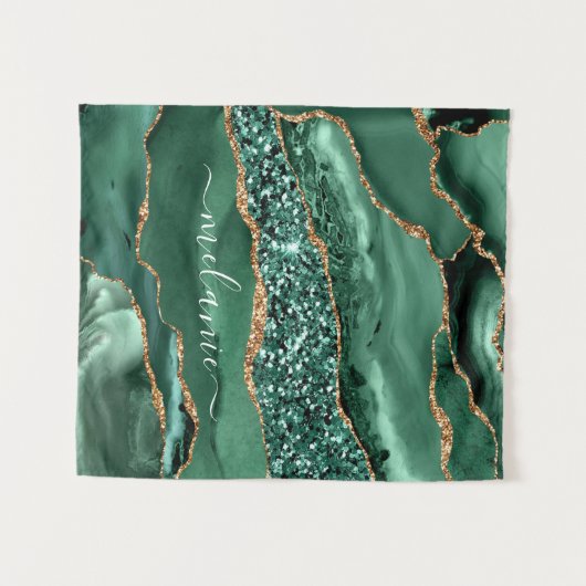 Emerald Green Gold Marble Individuelle Name Tapest Wandteppich (Vorderseite (Horizontal))