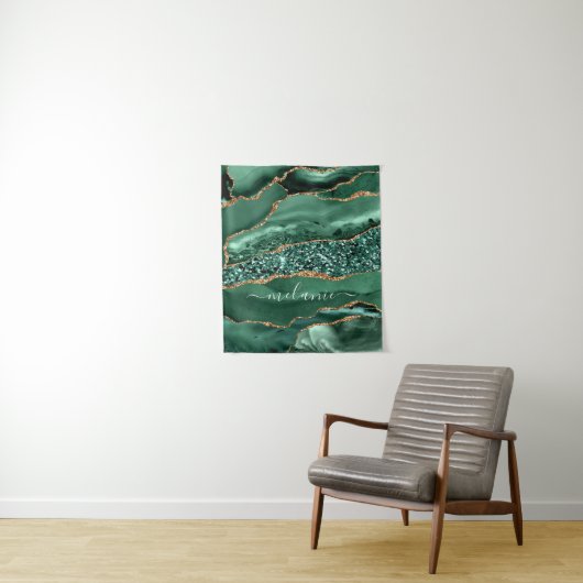 Emerald Green Gold Marble Individuelle Name Tapest Wandteppich (Beispiel)