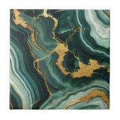 Emerald Green & Gold Marble Look Glam Fliese (Vorderseite)