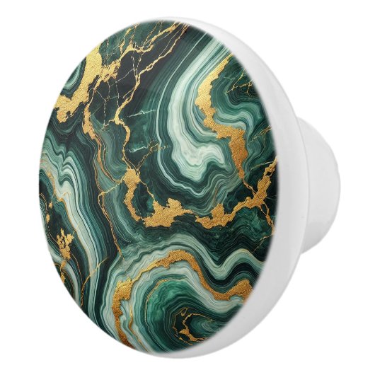 Emerald Green & Gold Marble Look Glam Keramikknauf (Rechts)