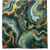 Emerald Green & Gold Marble Look Glam Wedding Duschvorhang (Vorderseite)