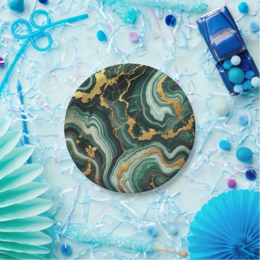 Emerald Green & Gold Marble Look Glam Wedding Pappteller (Party)
