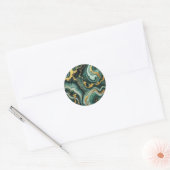 Emerald Green & Gold Marble Look Glam Wedding Runder Aufkleber (Umschlag)