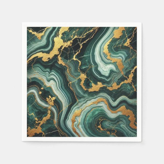 Emerald Green & Gold Marble Look Glam Wedding Serviette (Vorderseite)