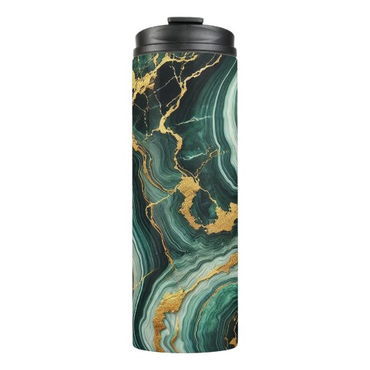 Emerald Green & Gold Marble Look Glam Wedding Thermosbecher (Vorderseite)
