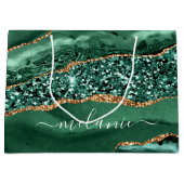 Emerald Green Gold Marmor Individuelle Name Gift B Große Geschenktüte (Vorderseite)