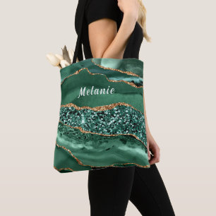Emerald Green Gold Marmor Individuelle Name Tote B Tasche