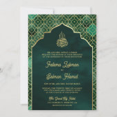 Emerald Green Gold Marokkanisch-muslimische Hochze Einladung (Vorderseite)