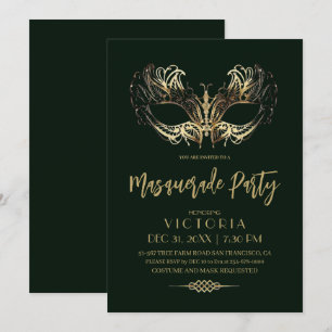 Emerald Green Gold Masquerade Party Geburtstag Einladung
