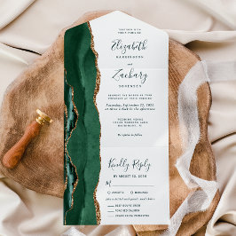 Emerald Green Gold Meal Options Wedding All In One Einladung