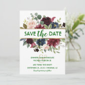 Emerald Green Gold Merlot Navy Boho Save the Date Einladung (Stehend Vorderseite)
