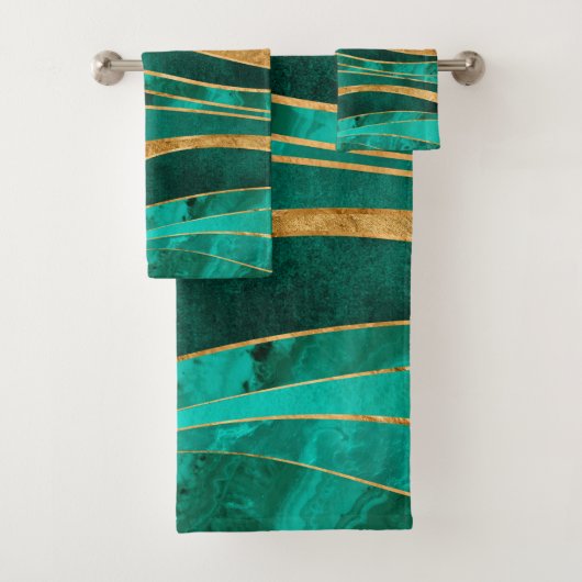 Emerald Green Gold Metallic Wavy Abstrakt Badhandtuch Set (Insitu)