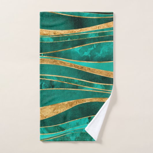 Emerald Green Gold Metallic Wavy Abstrakt Badhandtuch Set (Handtuch)