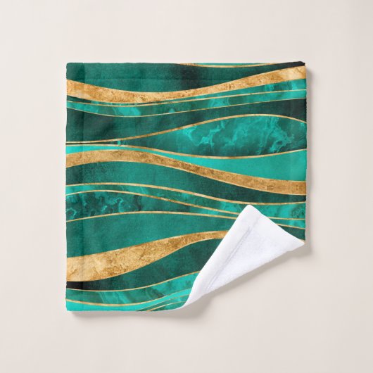 Emerald Green Gold Metallic Wavy Abstrakt Badhandtuch Set (Waschlappen)