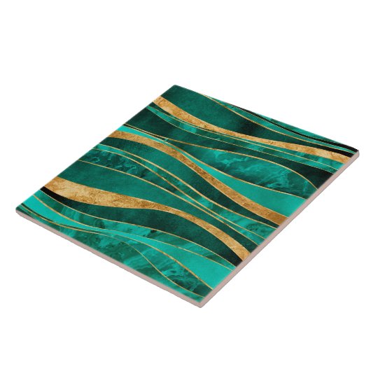 Emerald Green Gold Metallic Wavy Abstrakt Fliese (Seite)