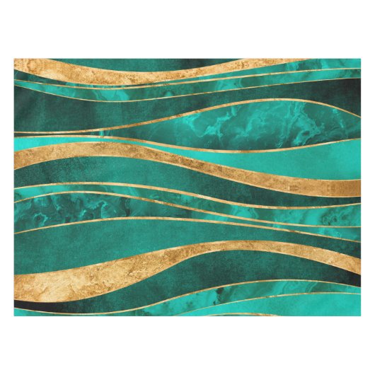 Emerald Green Gold Metallic Wavy Abstrakt Tischdecke (Vorderseite (Horizontal))