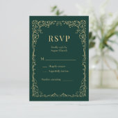 Emerald Green Gold Minimalist Wedding RSVP  Karte (Stehend Vorderseite)
