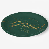 Emerald Green & Gold Minimalistische Grad Kalligra Pappteller (Schrägansicht)