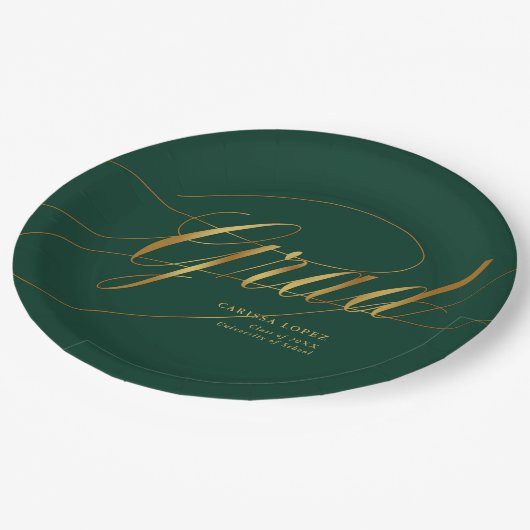 Emerald Green & Gold Minimalistische Grad Kalligra Pappteller (Schrägansicht)