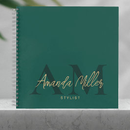Emerald Green Gold Modern Custom Monogram Minimal Notizblock