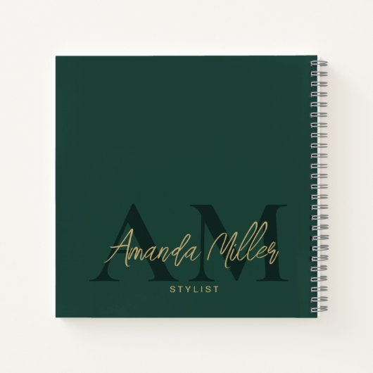 Emerald Green Gold Modern Custom Monogram Minimal Notizblock (Rückseite)