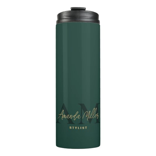 Emerald Green Gold Modern Custom Monogram Minimal Thermosbecher (Vorderseite)