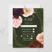 Emerald Green Gold Modern Dark Floral Wedding RSVP Einladung (Vorderseite)