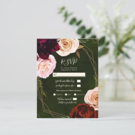 Emerald Green Gold Modern Dark Floral Wedding RSVP Einladung