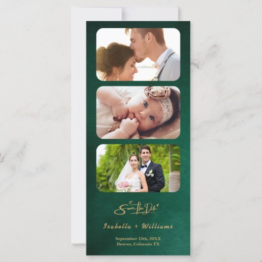 Emerald Green & Gold Modern Elegant Save the Date (Rückseite)