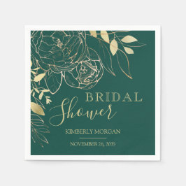 Emerald Green & Gold Modern Floral Brautparty N Serviette