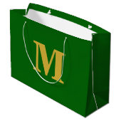 Emerald Green & Gold Modern Letter Monogram Große Geschenktüte (Rückseite Schrägansicht)