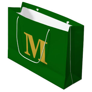 Emerald Green & Gold Modern Letter Monogram Große Geschenktüte