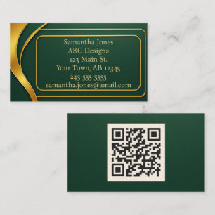 Emerald Green & Gold Modern QR Code Business Card Visitenkarte
