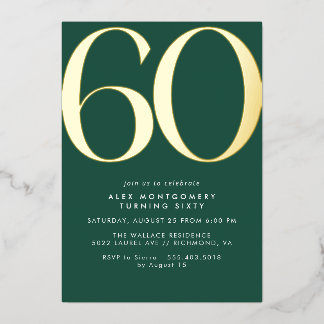 Emerald Green & Gold | Modern Simple 60th Birthday Folieneinladung