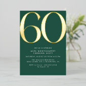 Emerald Green & Gold | Modern Simple 60th Birthday Folieneinladung (Stehend vorne)
