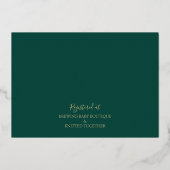 Emerald Green & Gold Modern Toile Baby Dusche Folieneinladung (Rückseite)
