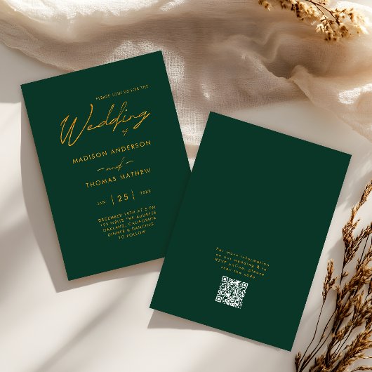 Emerald Green Gold Modern Typografy UAWG Wedding Einladung