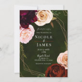 Emerald Green & Gold Moderne Dunkle Floral Wedding Einladung (Vorderseite)