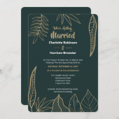 Emerald Green Gold Moderne Gezeichnet Blätter Hoch Einladung (Vorne/Hinten)