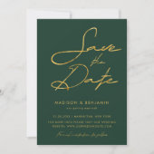 Emerald Green Gold Moderne Typografie Hochzeit Save The Date (Vorderseite)