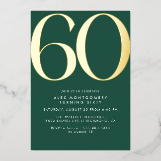 Emerald Green & Gold | Moderner einfacher 60. Gebu Folieneinladung