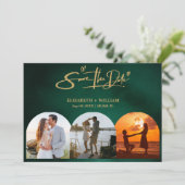 Emerald Green & Gold Modernes Elegantes Save The Date (Stehend Vorderseite)