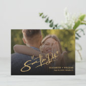 Emerald Green & Gold Modernes Elegantes Save The Date (Stehend Vorderseite)