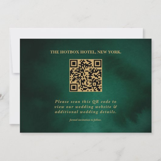Emerald Green & Gold Modernes Elegantes Save The Date (Rückseite)