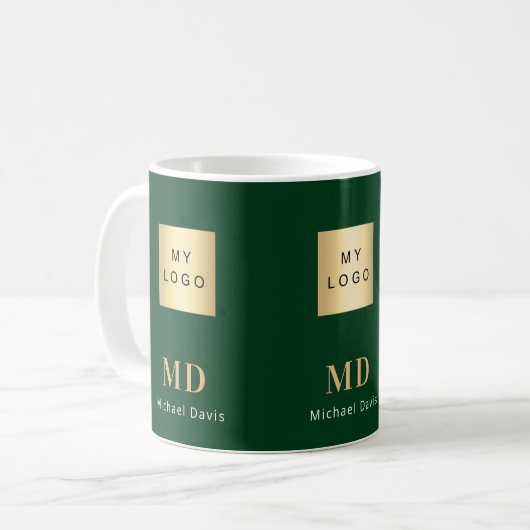 Emerald Green Gold Monogram Firmenlogo Kaffeetasse (Vorderseite Links)