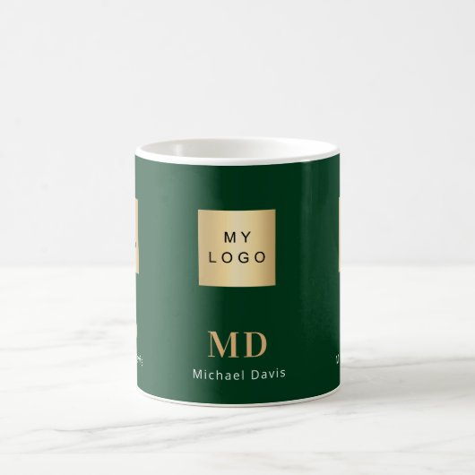 Emerald Green Gold Monogram Firmenlogo Kaffeetasse (Mittel)