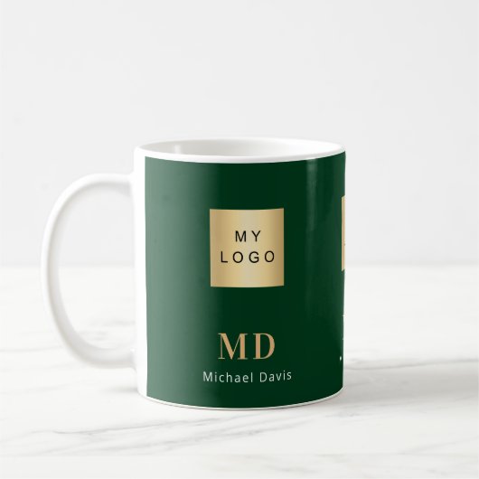 Emerald Green Gold Monogram Firmenlogo Kaffeetasse (Links)