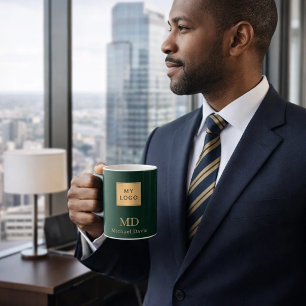 Emerald Green Gold Monogram Firmenlogo Kaffeetasse