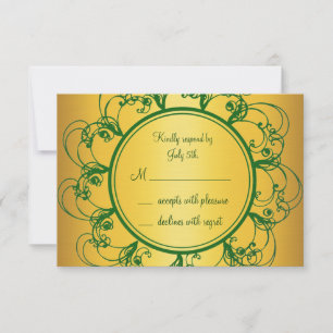 Emerald Green & Gold Monogram UAWG RSVP Karte